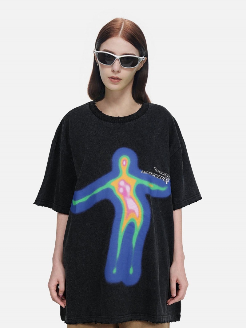 T Shirts Aelfric Eden Distorted Portrait Graphique Oversized Tee Noir | KGV-61733918